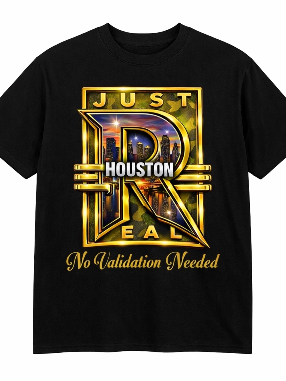 Just Real Houston Graphic Tee - Black with Gold Print